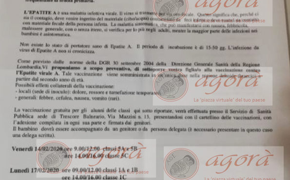 Villongo – dopo la meningite l’epatite A. A scuola si propone la vaccinazione